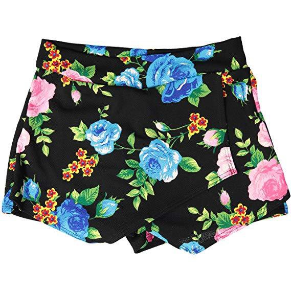 JUNIORS SHORT ENVELOPE SKORT Activewear Black Flower Print S 