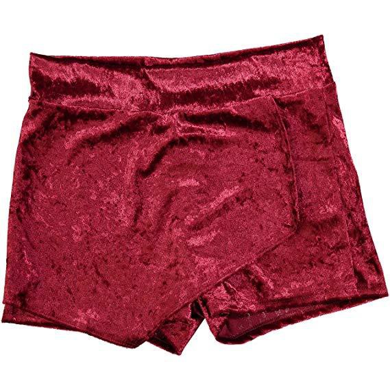 JUNIORS SHORT ENVELOPE SKORT Activewear Burgundy Crushed Velvet S 