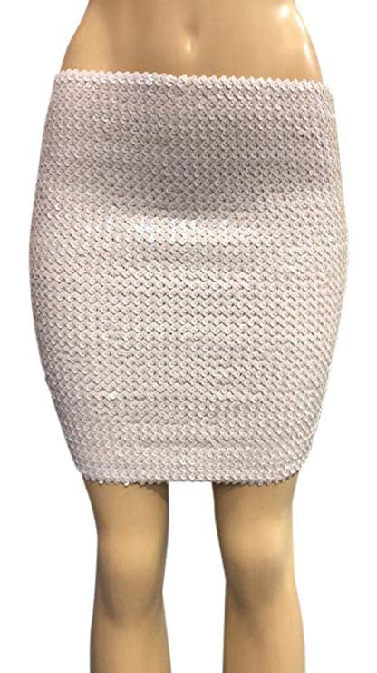 WOMEN'S SEQUIN MINI SKIRT Mini Skirt White OS 