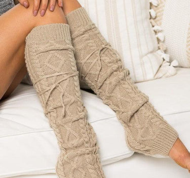 Cable Knit Long Tie Leg Warmer