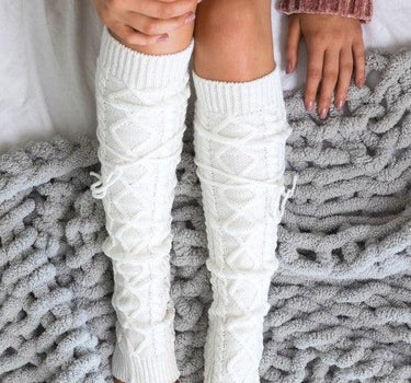 Cable Knit Long Tie Leg Warmer