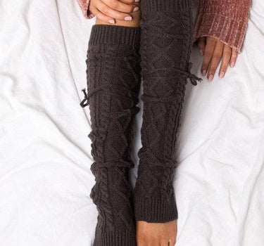 Cable Knit Long Tie Leg Warmer