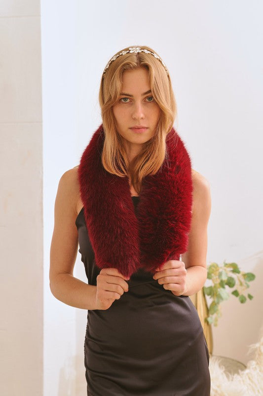 FAUX FUR SHORT COLLAR SCARF Collar Scarf BGBG/BURGUNDY Os 