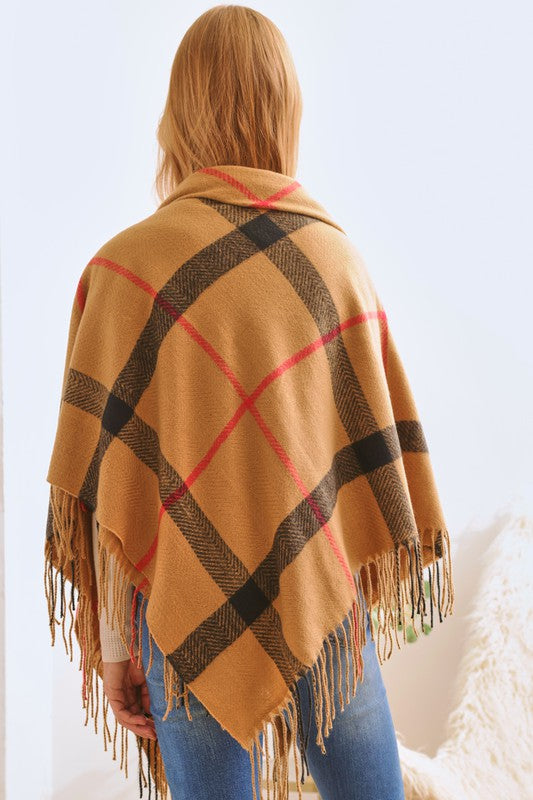 PLAID SQUARE FRINGE SHAWL SCARF Shawl   