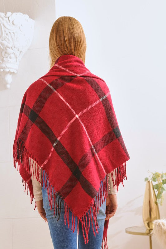 PLAID SQUARE FRINGE SHAWL SCARF Shawl   