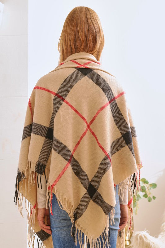 PLAID SQUARE FRINGE SHAWL SCARF Shawl   