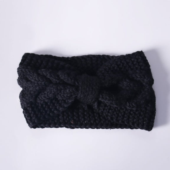 WINTER CROCHET BOW TWISTED HEAD BAND Headbands BKBK/BLACK Os 