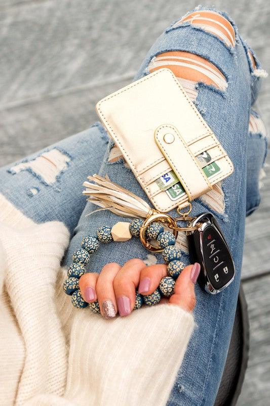 Leopard Beaded Key Ring Wallet Bracelet - Three Mad Hatters Mercantile 
