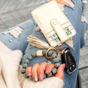 Leopard Beaded Key Ring Wallet Bracelet