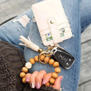 Leopard Beaded Key Ring Wallet Bracelet