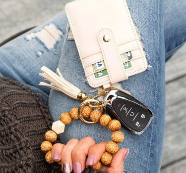 Leopard Beaded Key Ring Wallet Bracelet