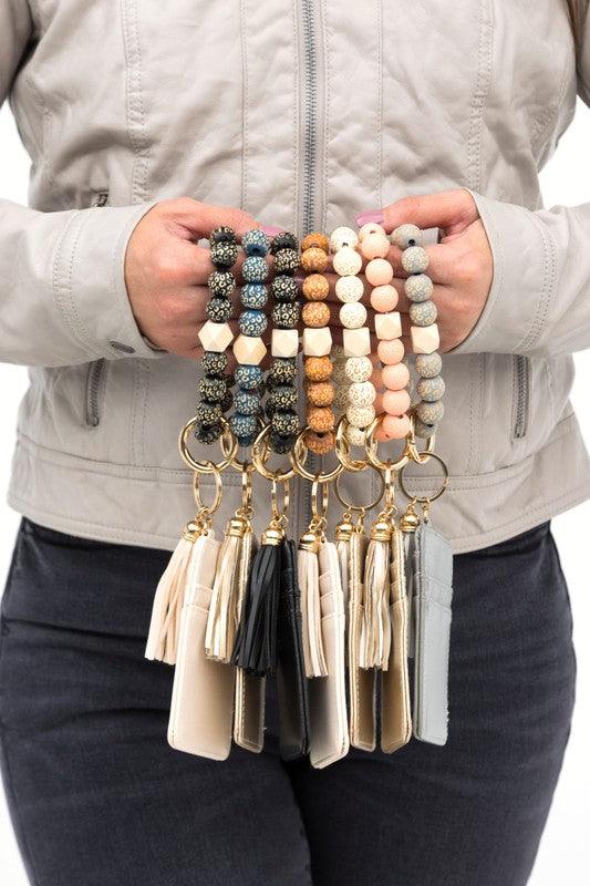 Leopard Beaded Key Ring Wallet Bracelet - Three Mad Hatters Mercantile 