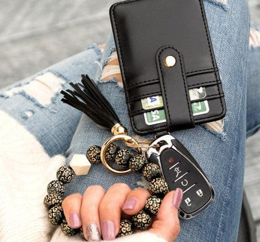 Leopard Beaded Key Ring Wallet Bracelet