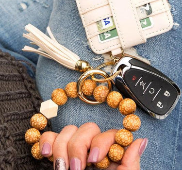 Leopard Beaded Key Ring Wallet Bracelet