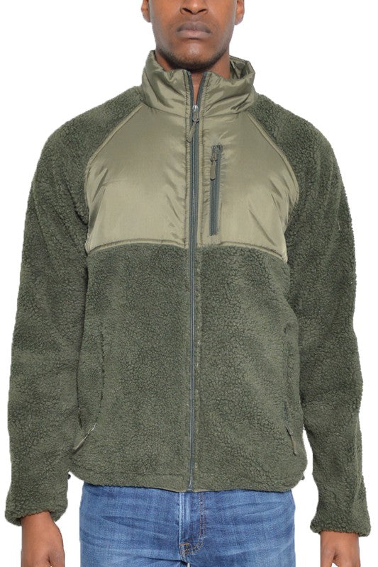 FULL ZIP SHERPA FLEECE JACKET  OLIVE 2XL 