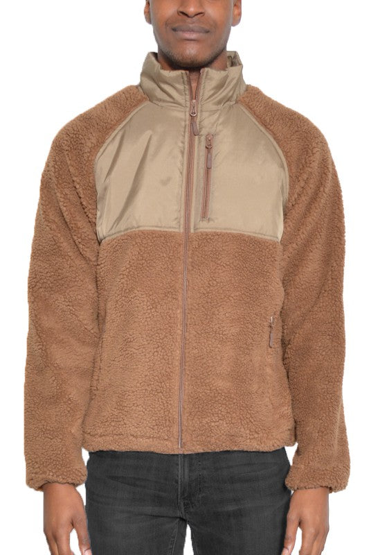 FULL ZIP SHERPA FLEECE JACKET  Camel 2XL 