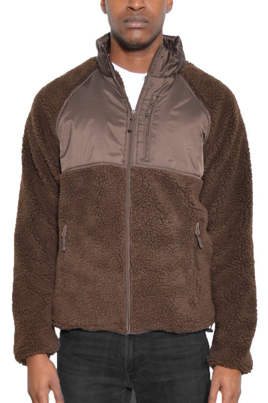 FULL ZIP SHERPA FLEECE JACKET  BROWN 2XL 