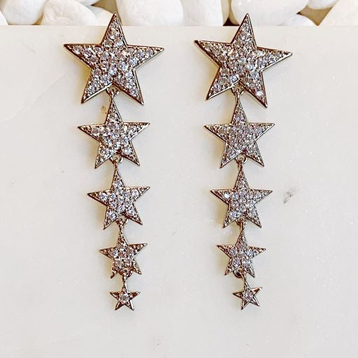 Five Star Dangle Down Earrings Star Earrings   