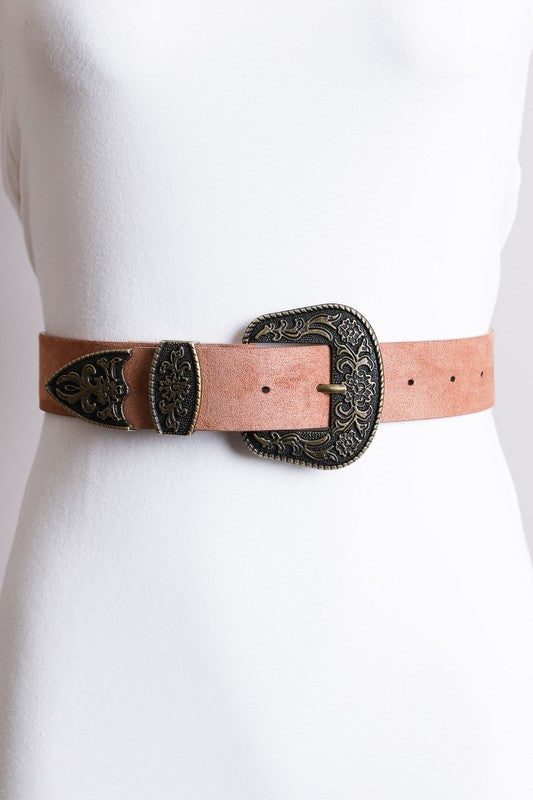 The Sara Western Buckle Belt Vegan Suede Western Belt with Buckle Camel Default 