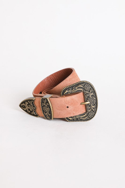 The Sara Western Buckle Belt Vegan Suede Western Belt with Buckle   