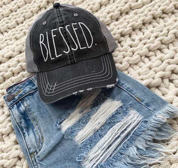 Blessed Embroidered Trucker Hat Cap Grey One size 