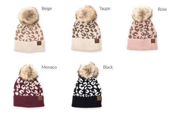 Leopard Fur Pom Beanie Beanie   