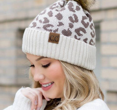 Leopard Fur Pom Beanie