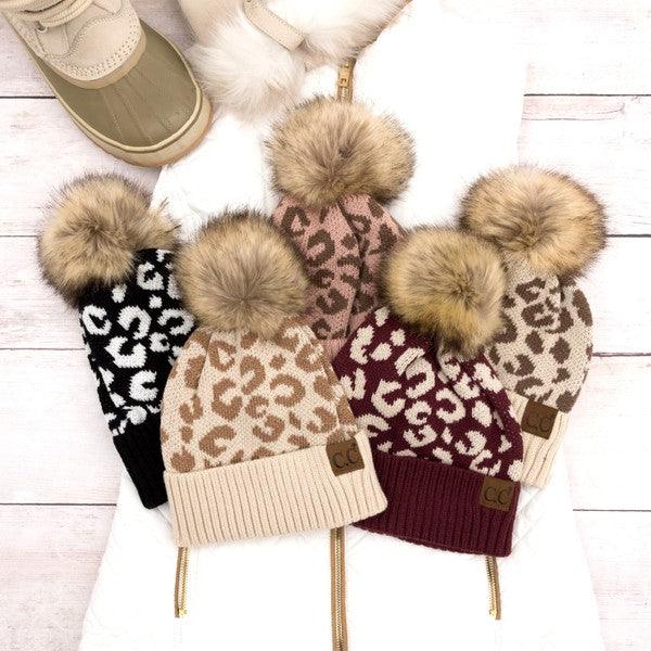 Leopard Fur Pom Beanie Beanie   