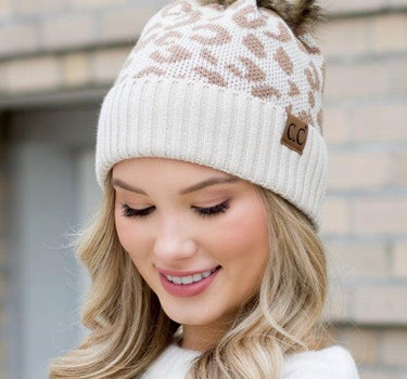 Leopard Fur Pom Beanie