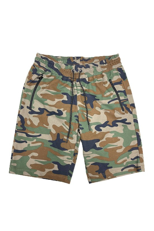 COTTON BLEND LOUNGE SWEAT SHORTS Mens Shorts CAMO GREEN S 