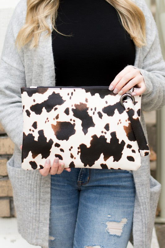 Cow Print Oversized Everyday Clutch Cow Print Clutch Brown OneSize 