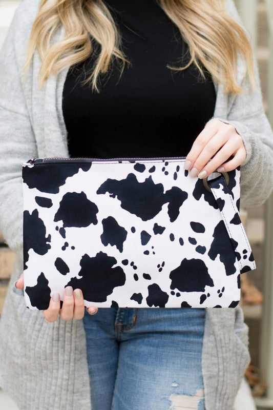 Cow Print Oversized Everyday Clutch Cow Print Clutch Black OneSize 