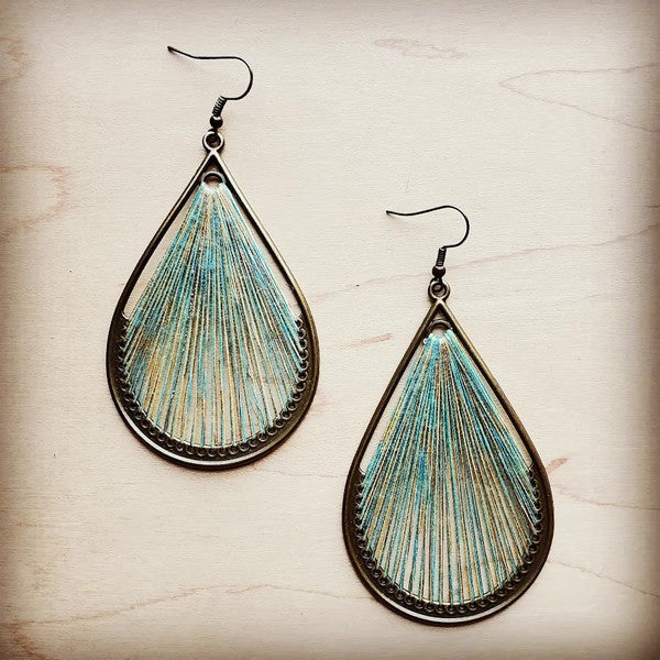 Large Woven Teardrop Earring in Teal Woven Earrings teal 1 