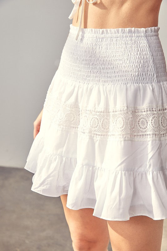 Lace Trim Detail Skirt Mini Skirt WHITE S 