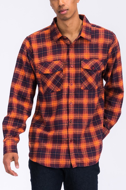 Checker Plaid Flannel Long Sleeve Mens Long Sleeve Shirt   