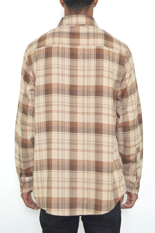 Checker Plaid Flannel Long Sleeve Mens Long Sleeve Shirt   