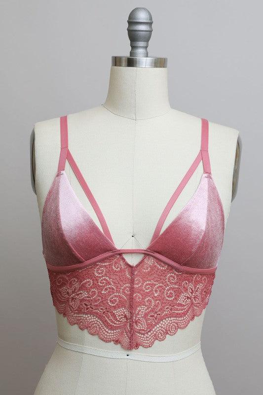 Velvet longline Lace Bralette - Three Mad Hatters Mercantile 