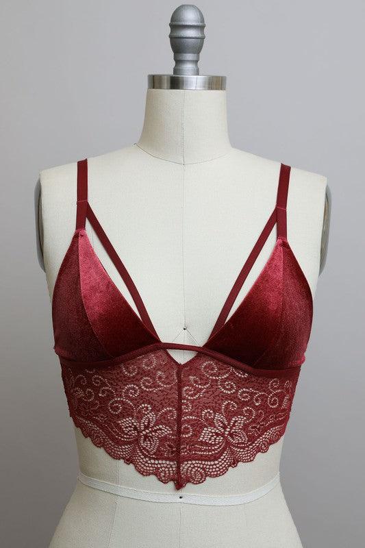 Velvet longline Lace Bralette - Three Mad Hatters Mercantile 