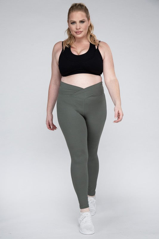 Plus Size V Waist Full Length Leggings Leggings   