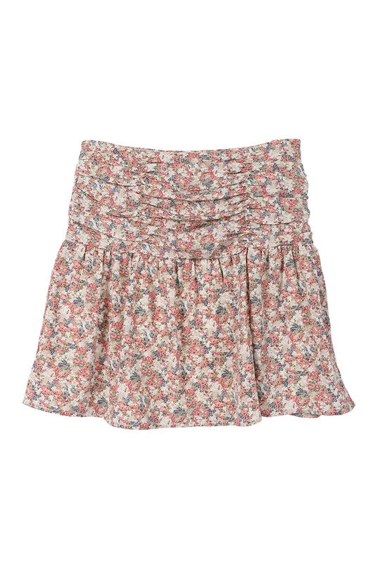 Shirred floral skirt Mini Skirt   