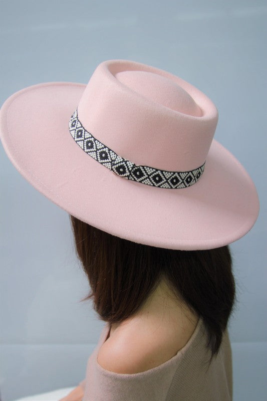 Boho Bold Flat Top Fedora Fedora Hat PINK/LRLR Os 