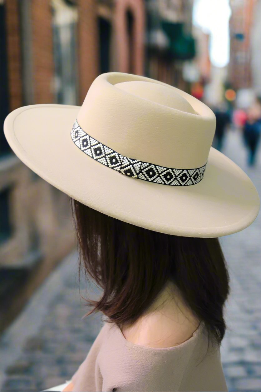 Boho Bold Flat Top Fedora Fedora Hat IVORY/IVIV Os 