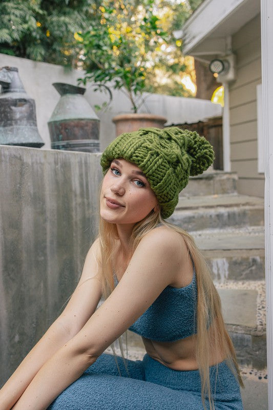 Cozy Cloud Chunky Knit Pom Beanie Beanie   