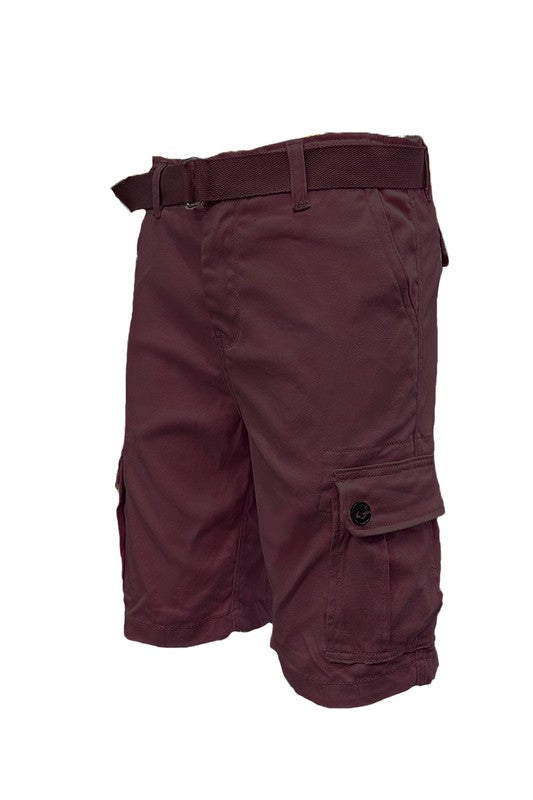 Weiv Mens Belted Cargo Shorts with Belt Mens Shorts BURGUNDY 30 