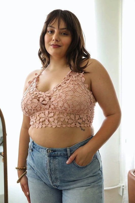 Crochet Daisy Longline Bralette Plus Bralette Rose 1XL 