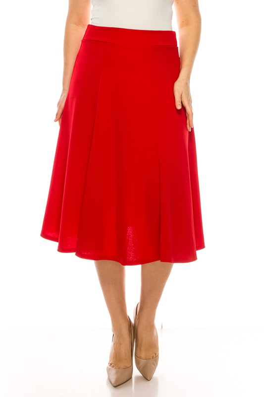 Plus size, paneled, A-line midi skirt  Red XL 