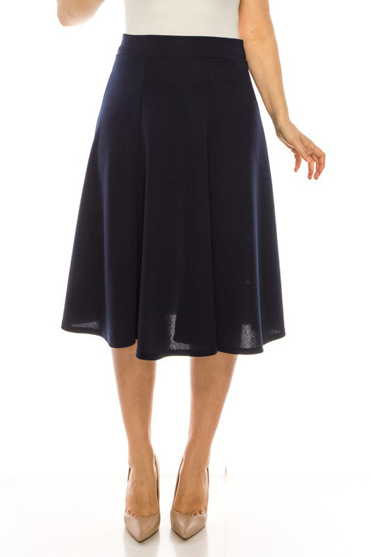 Plus size, paneled, A-line midi skirt  Navy XL 