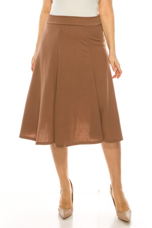 Plus size, paneled, A-line midi skirt  Mocha XL 