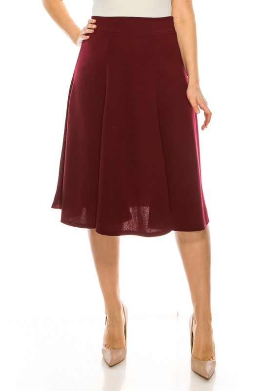 Plus size, paneled, A-line midi skirt  Burgundy XL 