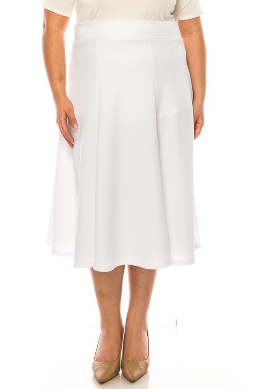 Plus size, paneled, A-line midi skirt  White XL 